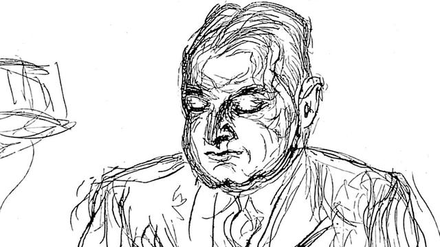 Die Zeichnung zeigt ein Porträt des deutschen Arztes Gottfried Benn (1886-1956).