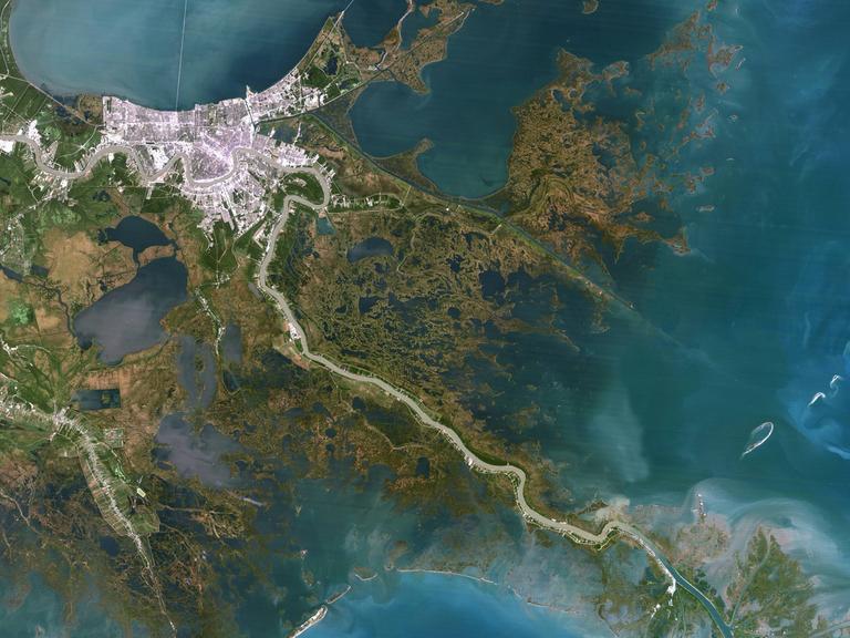 Eine Satellitenaufnahme des Mississippi-River-Deltas, Louisiana, USA