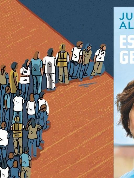 Buchcover: Jutta Allmendinger - "Es geht nur gemeinsam", Ullstein Verlag Hintergrundbild: Illustration einer Gruppe von Menschen, die sich zu einem Finger formieren