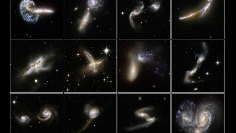 Eine Sammlung von kollidierenden Galaxien, aufgenommen mit dem Hubble-Weltraumteleskop