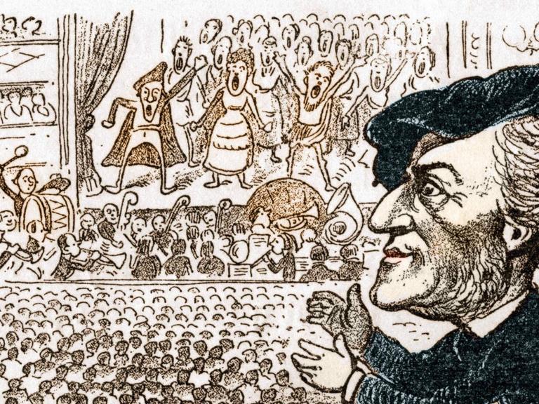Karikatur des Komponisten Richard Wagner (1813-1883).