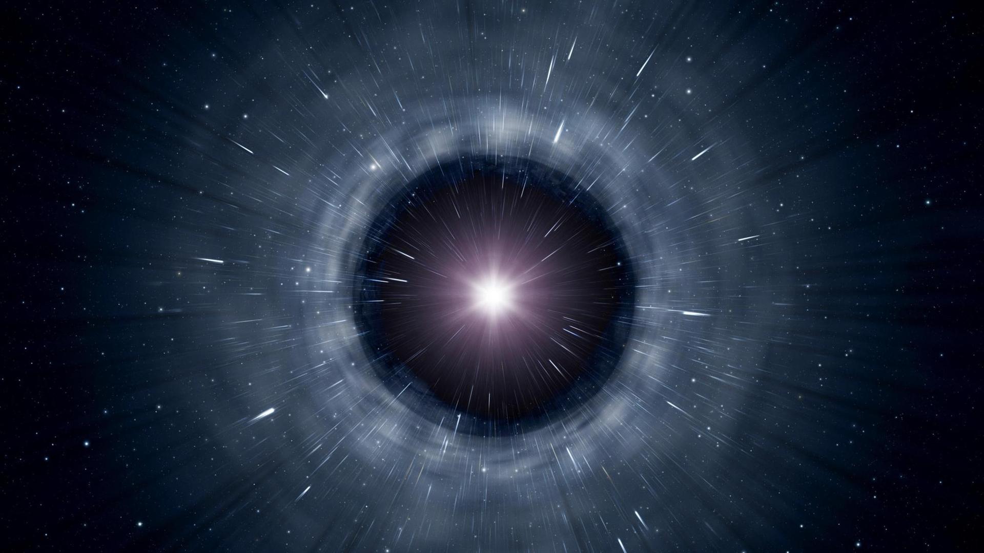 Schwarzes Loch im Weltall, eine Computergrafik.