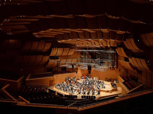 Die Münchner Philharmoniker in einem leeren Konzertsaal.
