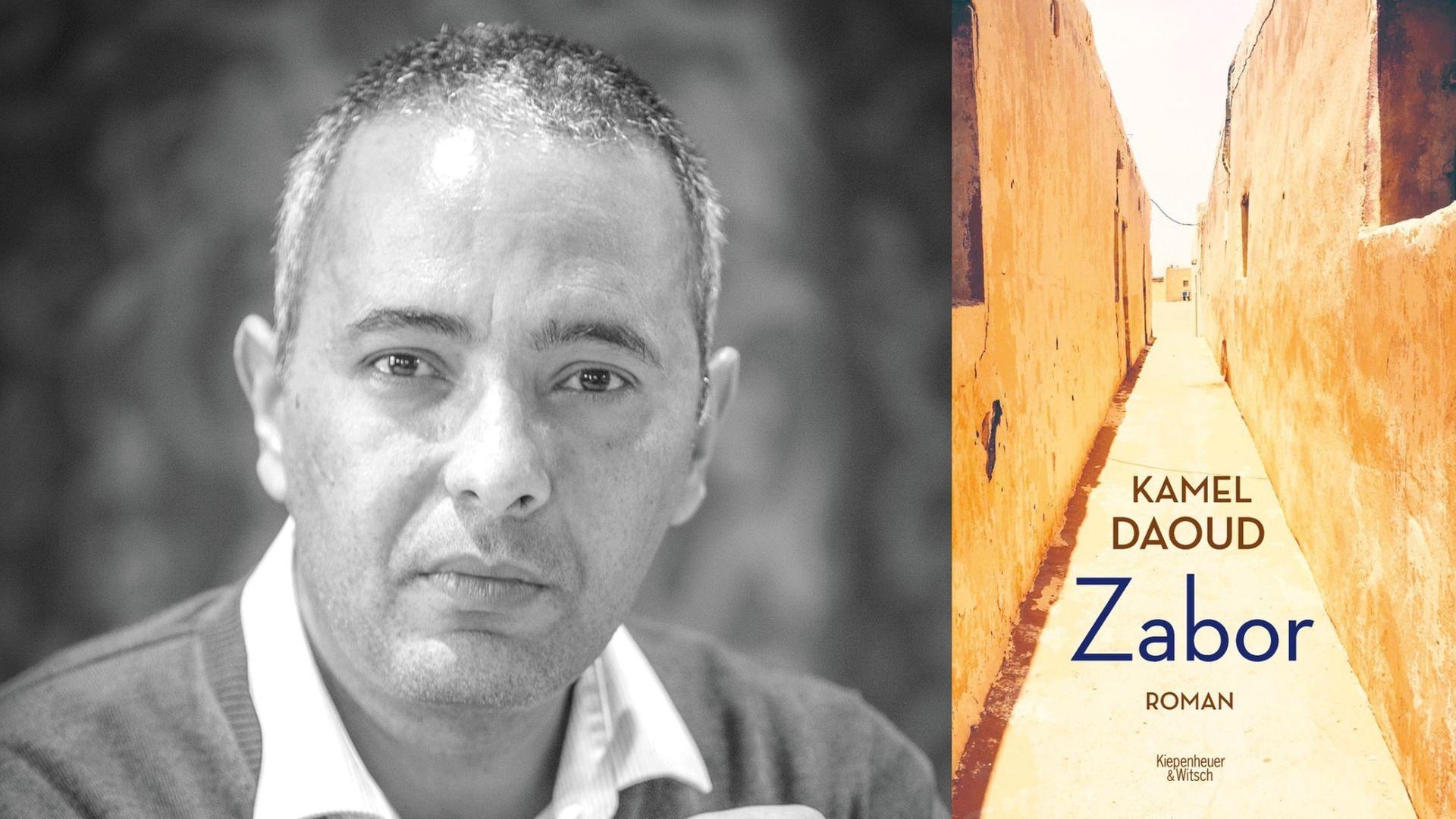 Zu sehen ist der Autor Kamel Daoud und das Cover seines Romans "Zabor".