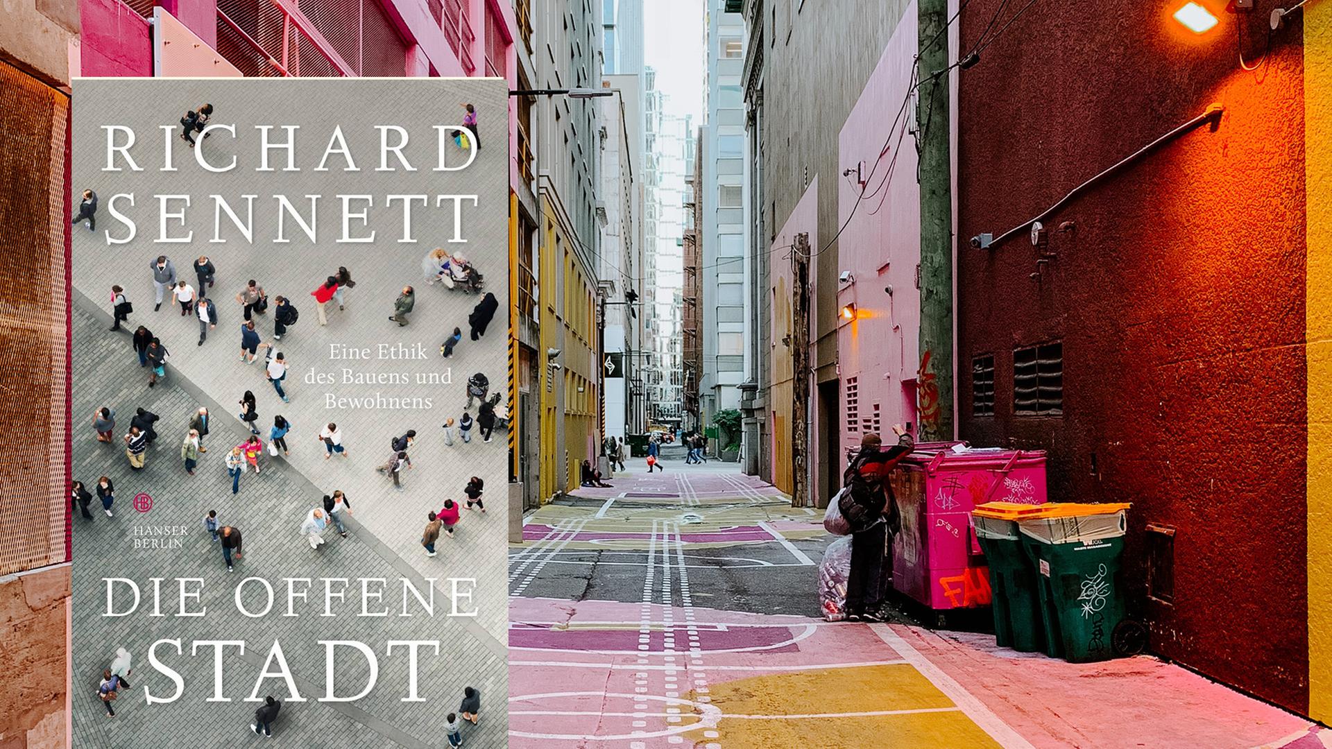 Das Cover von Richard Sennetts Buch "Die offene Stadt". Im Hintergrund ist eine bunt angemalte Straße in Vancouver zu sehen.