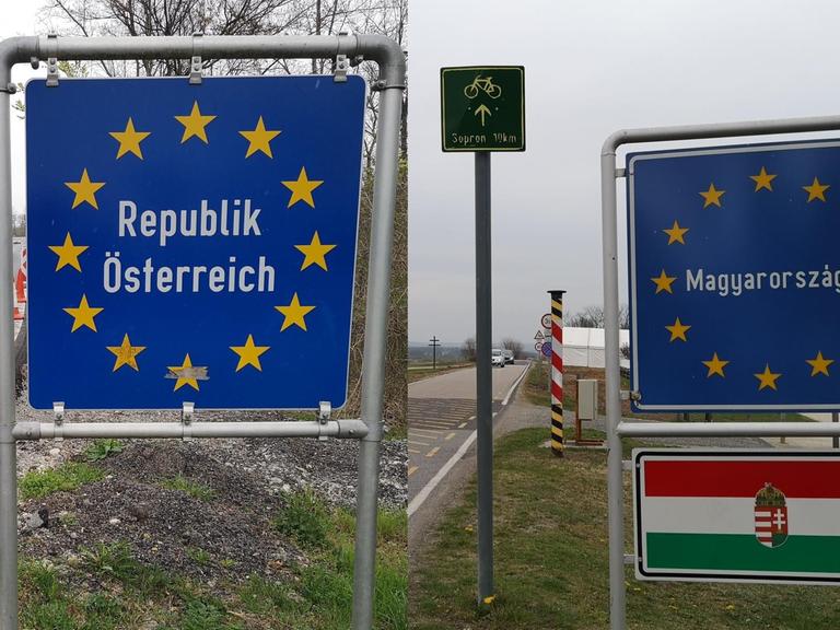 Verkehrsschilder an der Grenze von Österreich und Ungarn