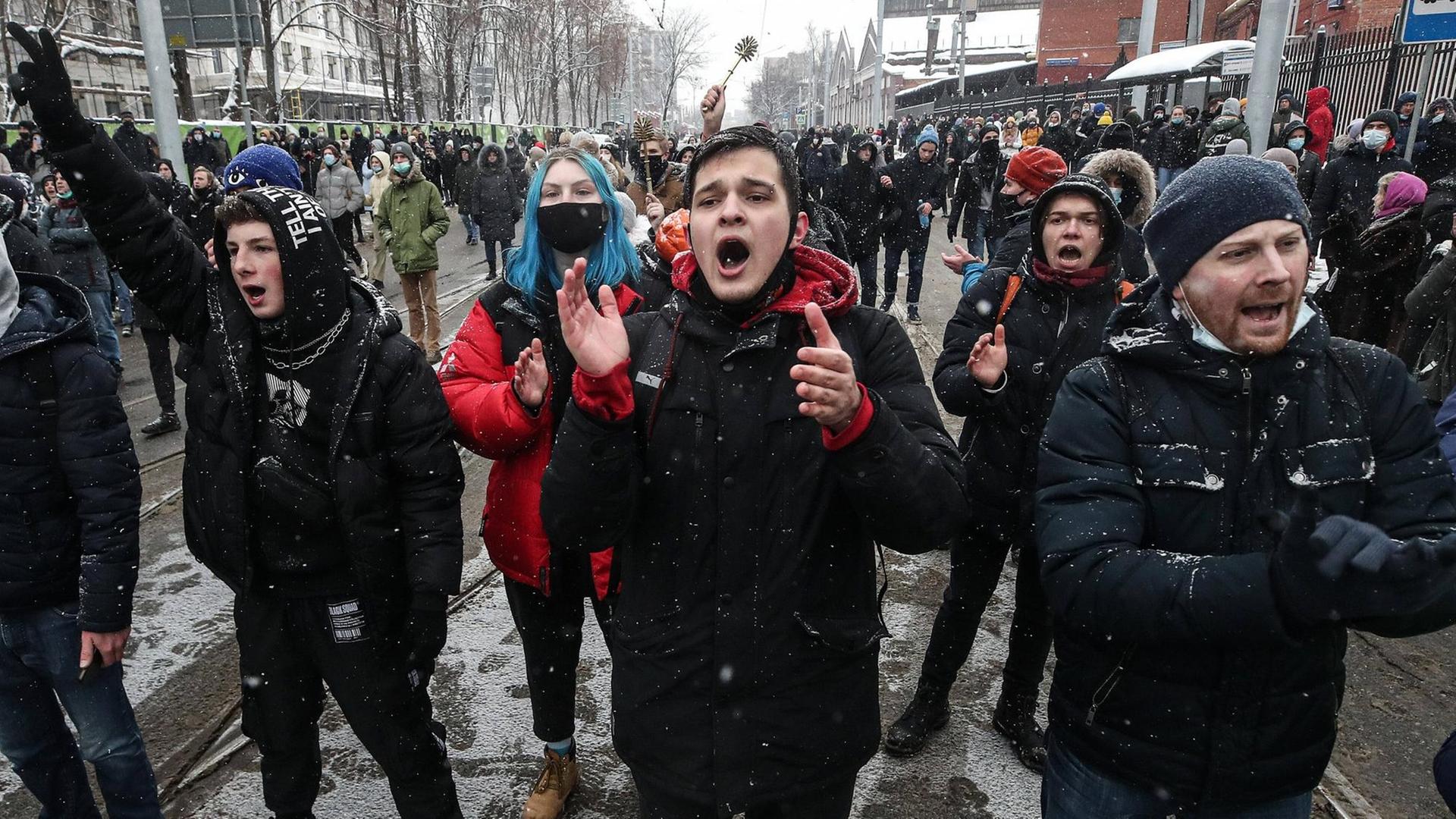 Demonstration am 31. Januar in Moskau gegen die Verhaftung von Alexei Nawalny. Demonstration am 31. Januar in Moskau gegen die Verhaftung von Alexei Nawalny.
