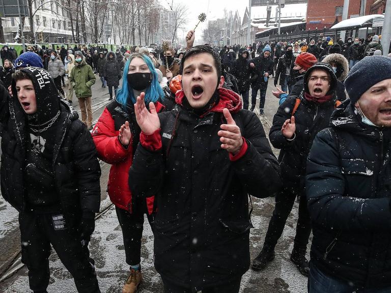 Demonstration am 31. Januar in Moskau gegen die Verhaftung von Alexei Nawalny.