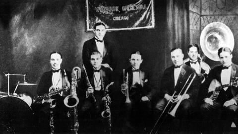 Bix Beiderbecke (Mitte) und das "Wolverine Orchestra" in New York im Jahr 1923
