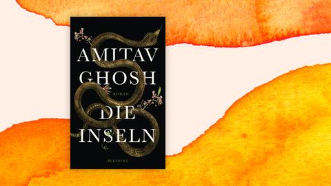 Eine Königskobra windet sich verschlungen über das Cover des Buches "Die Inseln" von Amitav Ghosh.