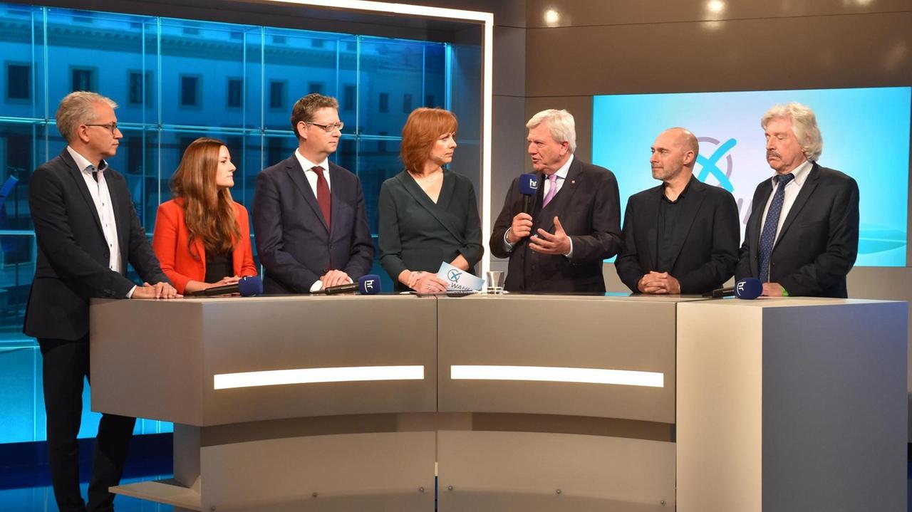 Landtagswahl in Hessen: Fernsehrunde mit den Spitzenkandidaten der Parteien beim Hessischen Rundfunk. Landtagswahl in Hessen: Fernsehrunde mit den Spitzenkandidaten der Parteien beim Hessischen Rundfunk.