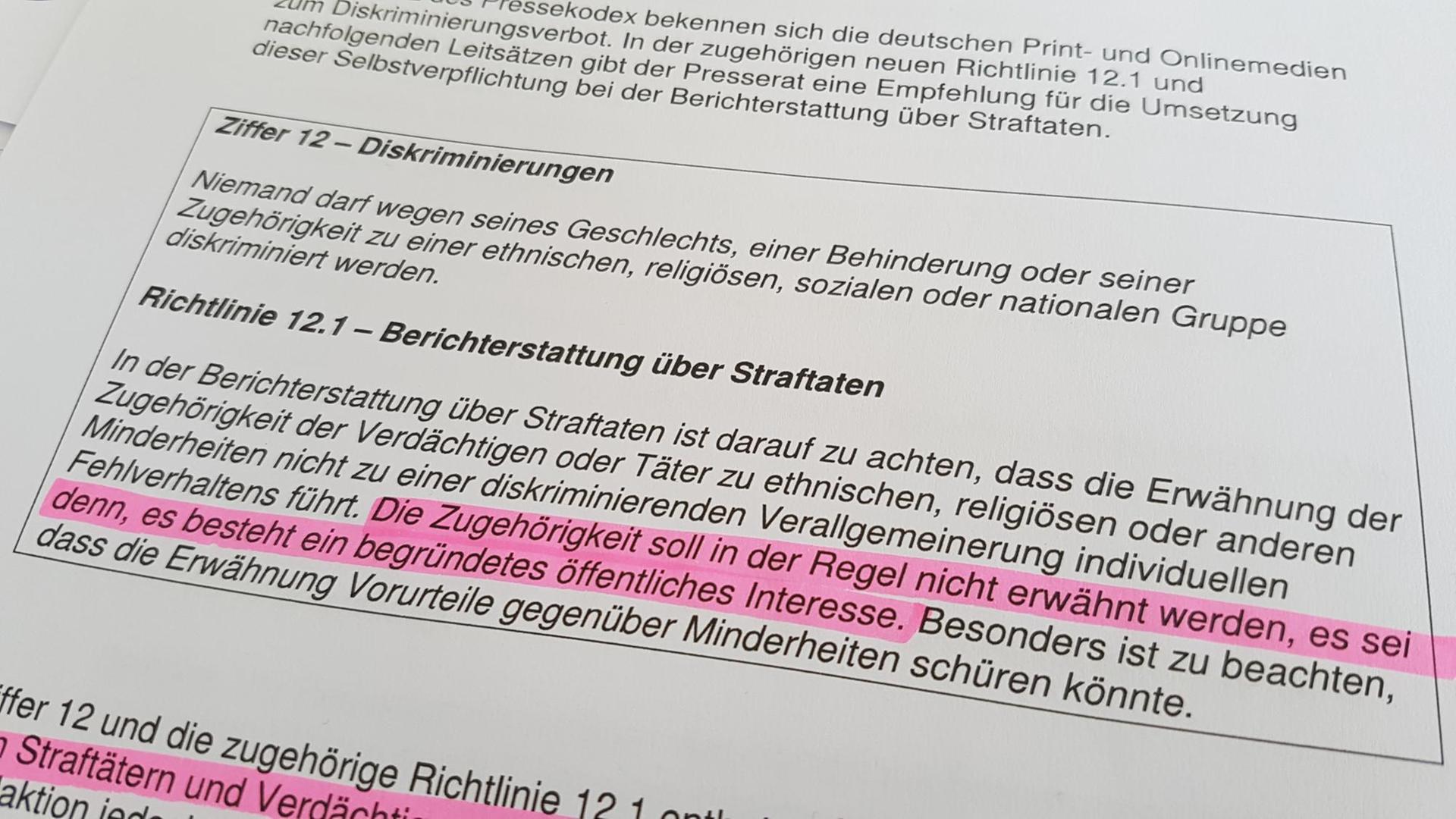 Wortlaut der geänderten Passage im Pressekodex Wortlaut der geänderten Passage im Pressekodex