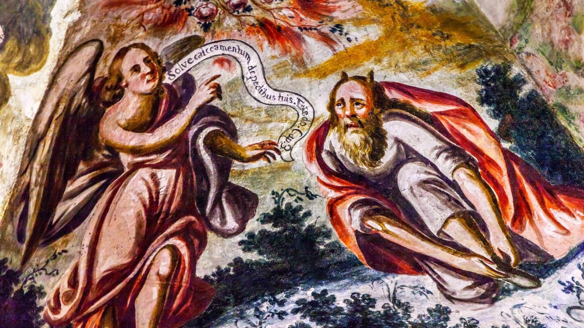 Fresko mit Engel und Teufel aus Atotonilco in Mexiko Fresko mit Engel und Teufel aus Atotonilco in Mexiko