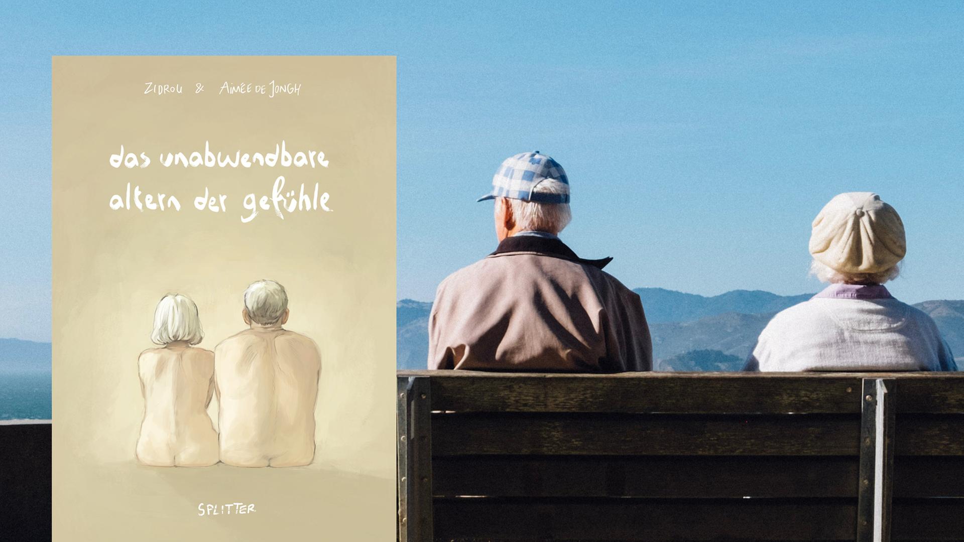 Buchcover: Das unabwendbare Altern der Gefühle vor Hintergrund von zwei älteren Menschen, die auf einer Bank sitzen und in die Ferne schauen. Buchcover: Das unabwendbare Altern der Gefühle vor Hintergrund von zwei älteren Menschen, die auf einer Bank sitzen und in die Ferne schauen.