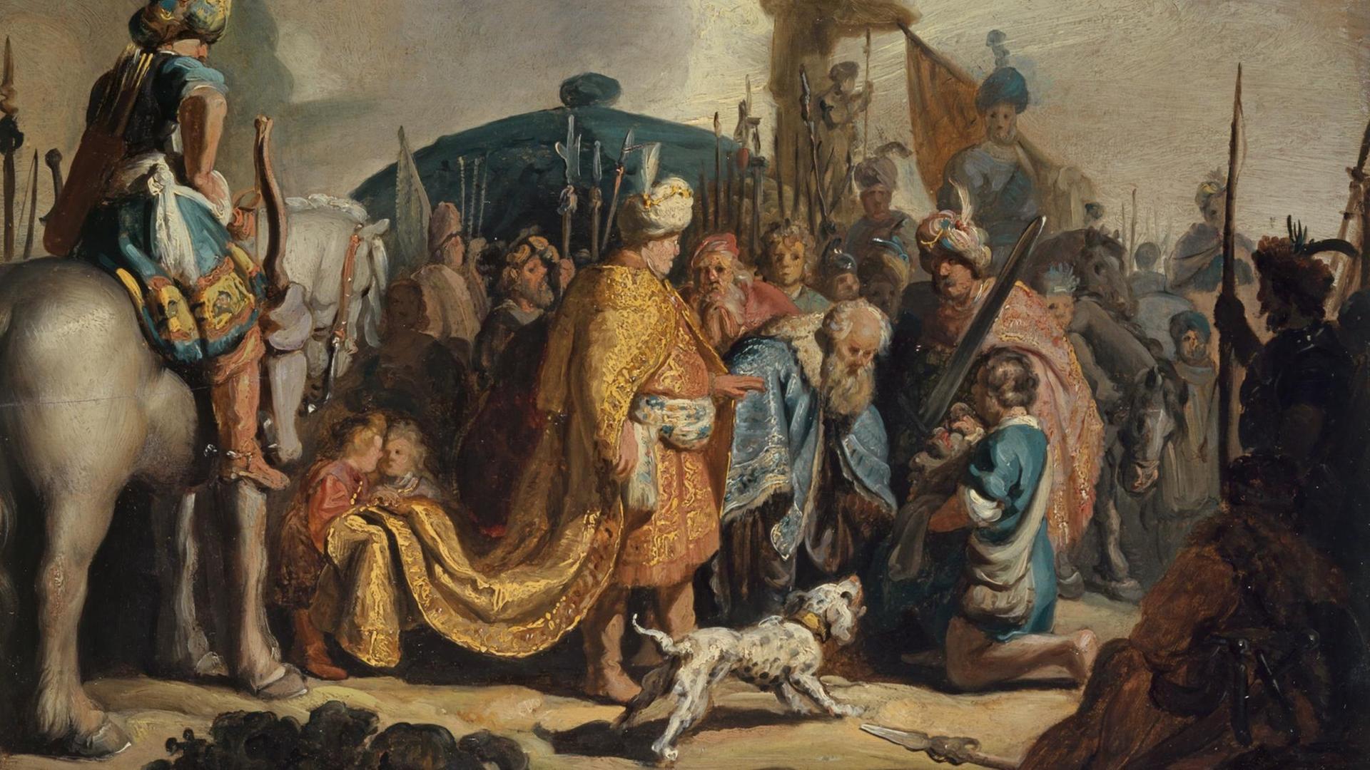 David übergibt Goliaths Haupt dem König Saul – gemalt von Rembrandt. David übergibt Goliaths Haupt dem König Saul – gemalt von Rembrandt.