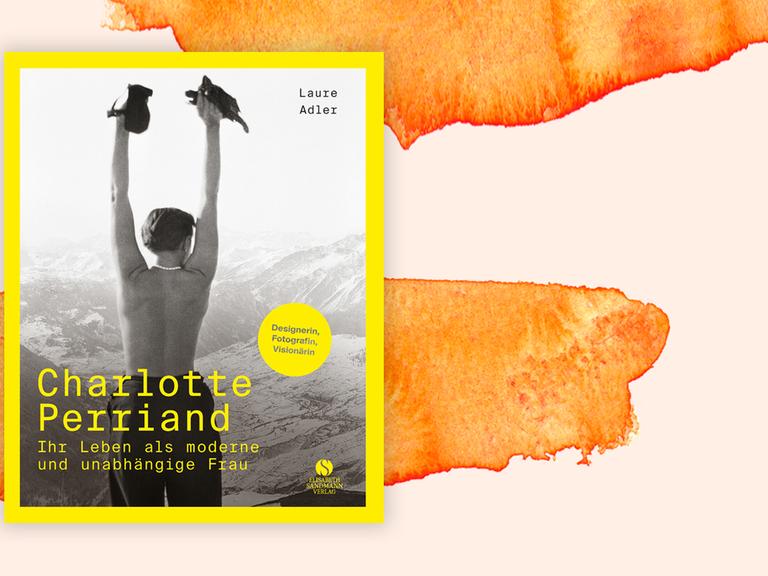 Cover von Laure Adler: "Charlotte Perriand. Ihr Leben als moderne und unabhängige Frau" vor Aquarell-Hintergrund
