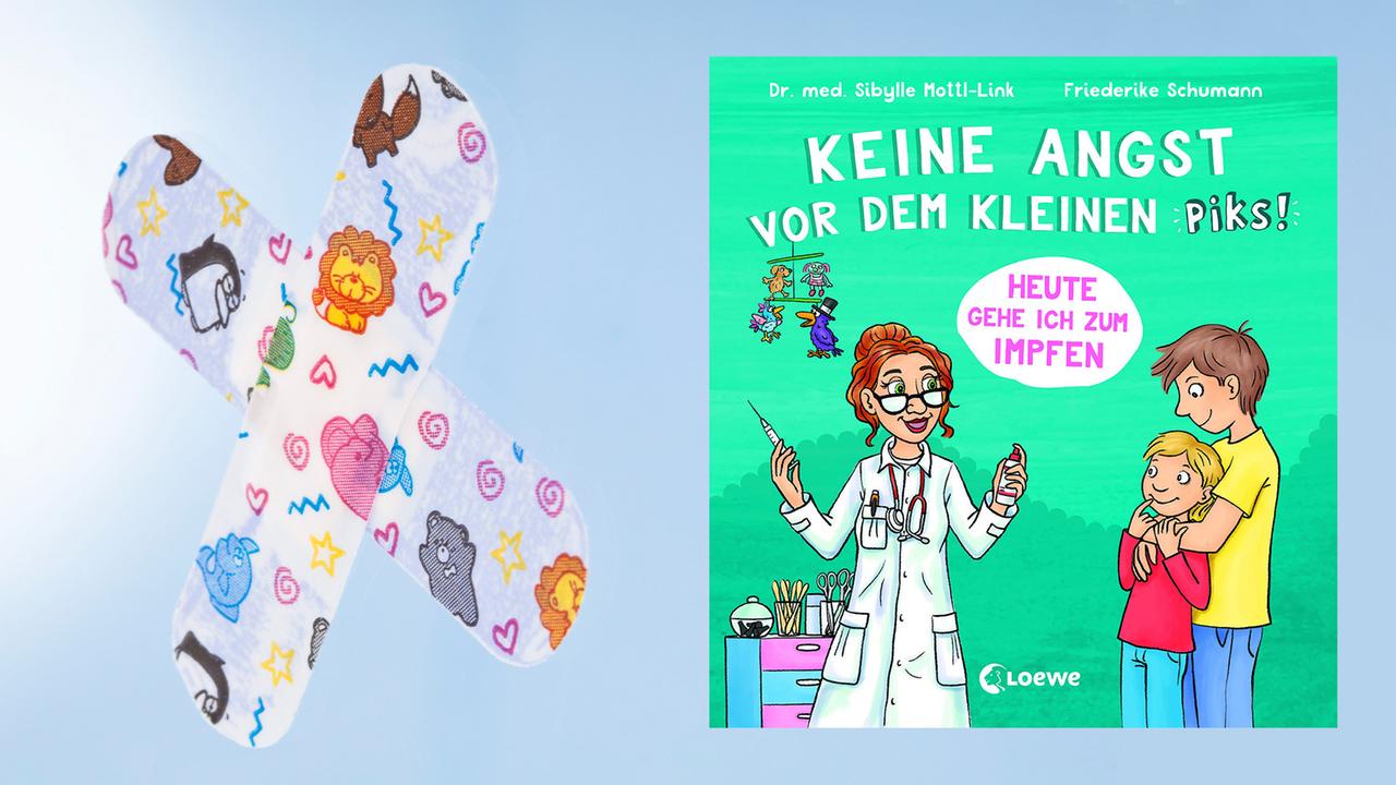 Das Cover von "Kleine Angst vor dem kleinen Pieks" zeigt eine gezeichnete Kinderärztin, die eine Spritze vorbereitet.