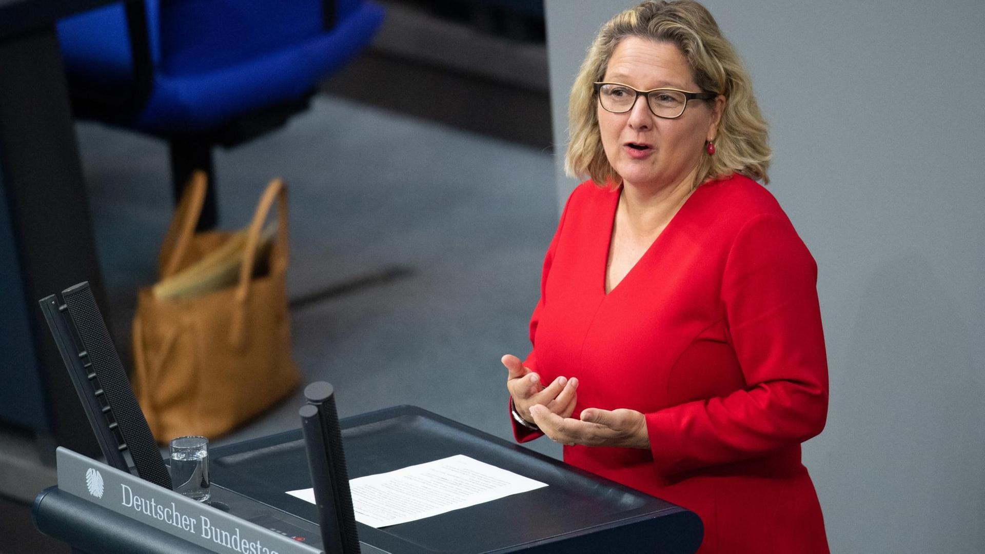 Berlin: Svenja Schulze (SPD), Bundesministerin für Umwelt, spricht bei der 115. Sitzung des Bundestages zu den Abgeordneten. Berlin: Svenja Schulze (SPD), Bundesministerin für Umwelt, spricht bei der 115. Sitzung des Bundestages zu den Abgeordneten.
