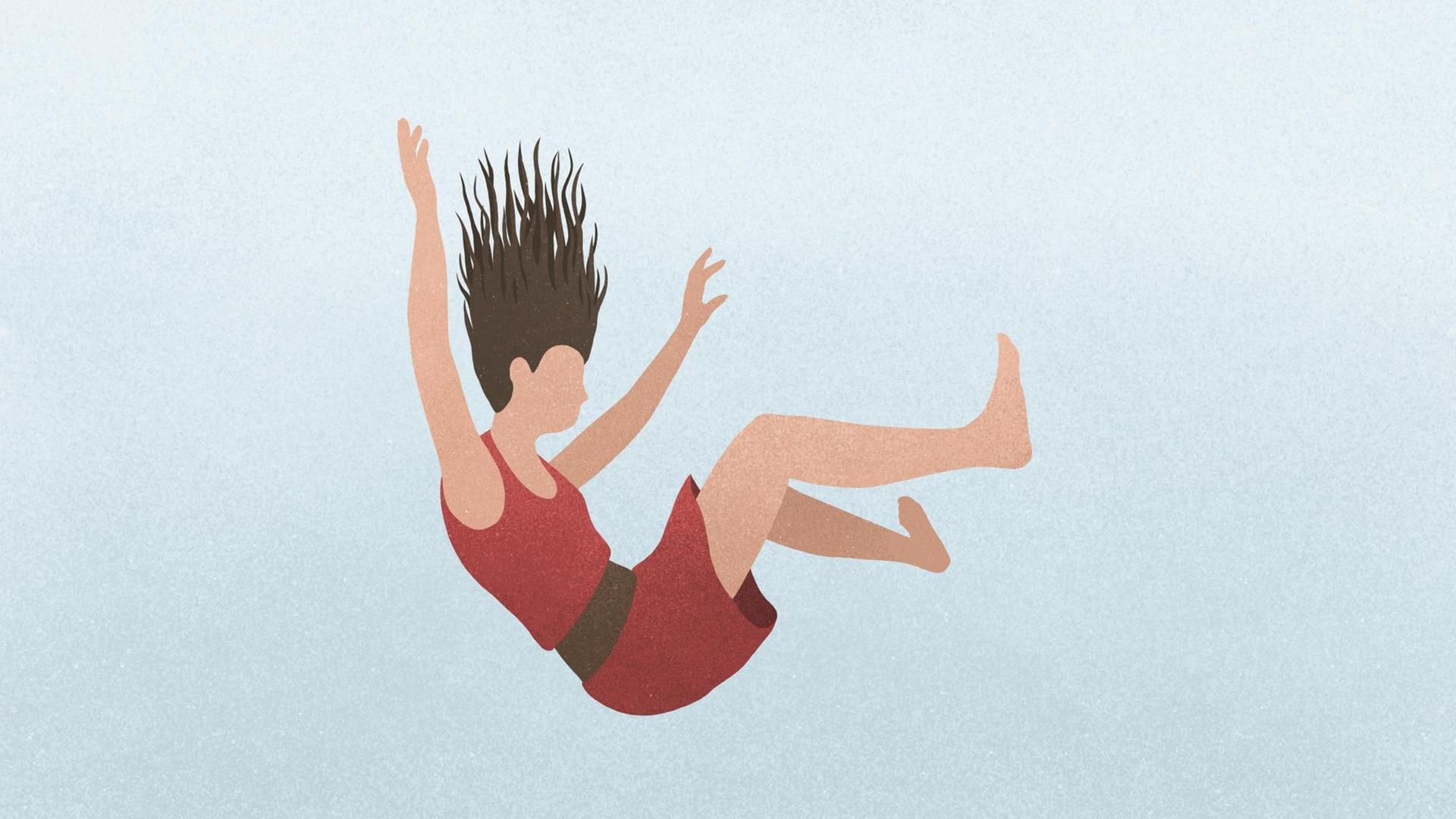 Illustration: Eine Frau befindet sich im freien Fall. Illustration: Eine Frau befindet sich im freien Fall.
