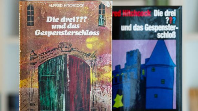 Buchcover des ersten deutschen Titels aus der Detektiv-Serie "Die drei ???" von 1968 und im aktuellen Look.