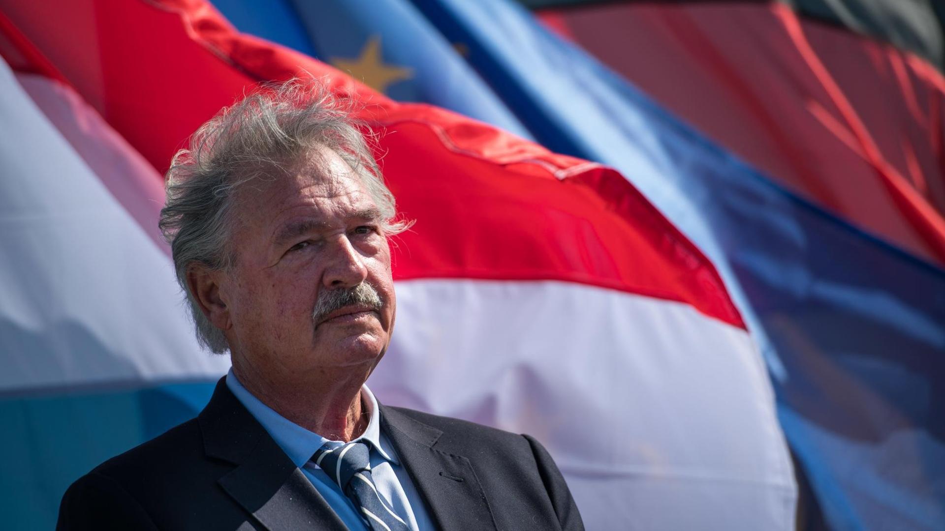 Ein Mann vor der luxemburgischen Fahne Ein Mann vor der luxemburgischen Fahne