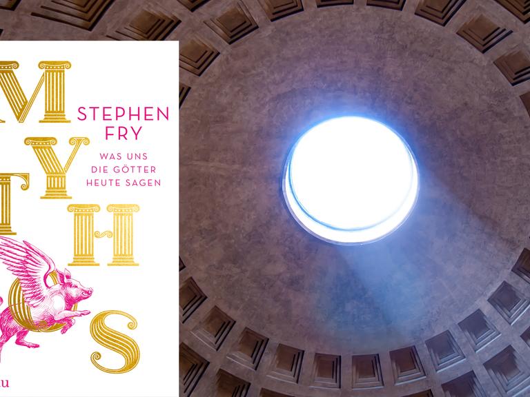 Pantheon in Rom, gewidmet allen Göttern, und das Cover des Buches "Mythos" von Stephen Fry