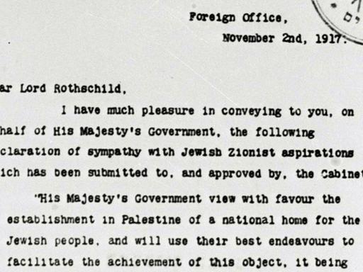 Eine Kopie der Balfour Declaration