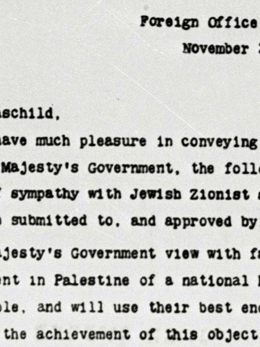 Eine Kopie der Balfour Declaration