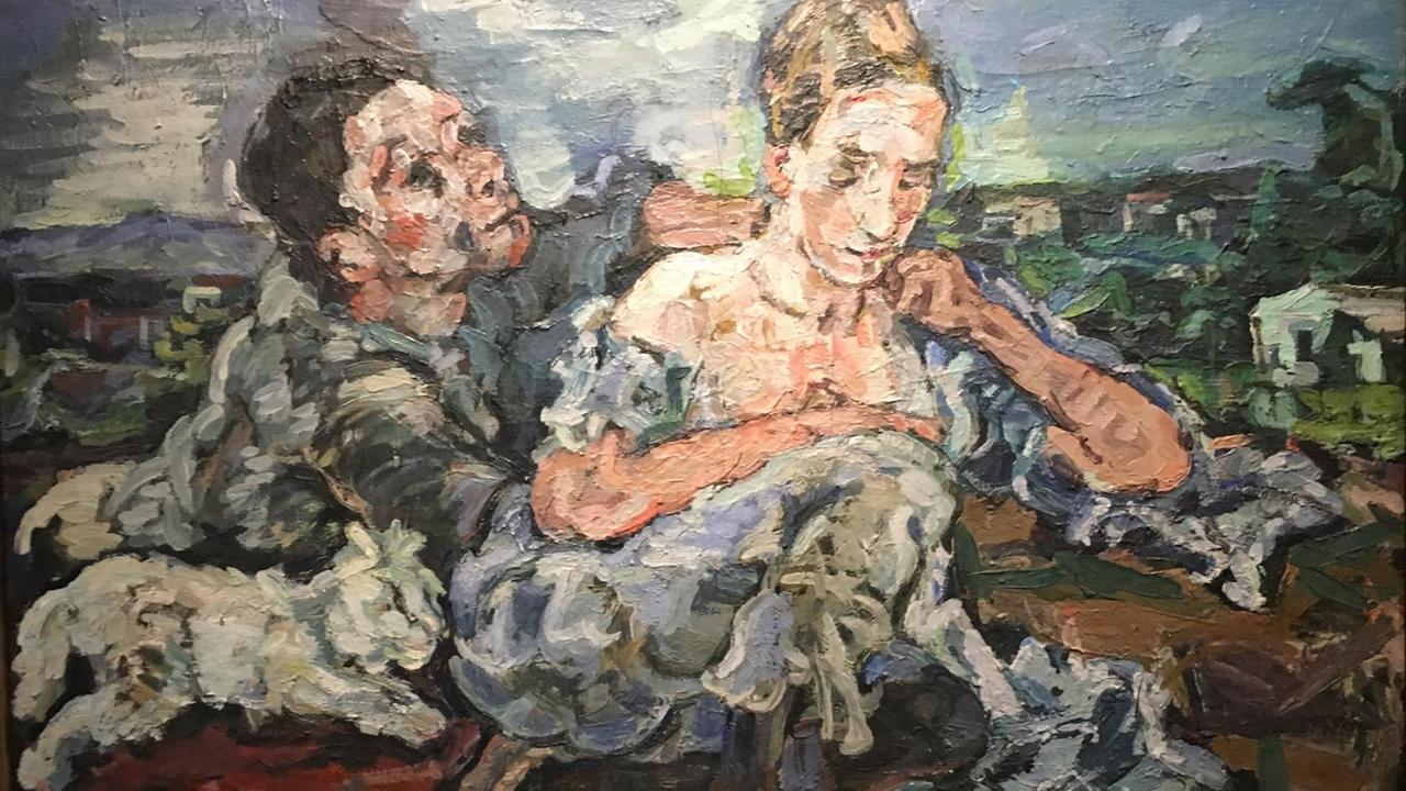 Das Gemälde "Liebespaar mit Katze" von Oskar Kokoschka ist eine Abbildung seiner Beziehung zu Alma Mahler. Man sieht darauf einen Mann und eine Frau nebeneinander. Links im Bildvordergrund liegt die Katze. Das Gemälde "Liebespaar mit Katze" von Oskar Kokoschka ist eine Abbildung seiner Beziehung zu Alma Mahler. Man sieht darauf einen Mann und eine Frau nebeneinander. Links im Bildvordergrund liegt die Katze.