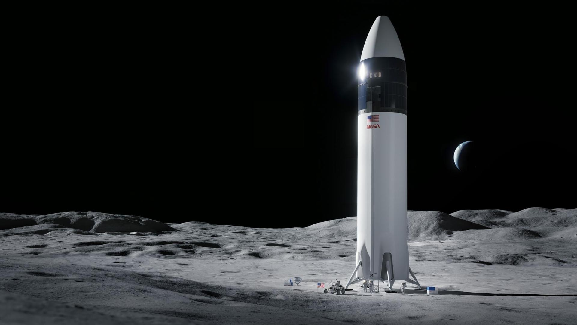 Noch Zukunftsmusik: Ein SpaceX-Raumschiff nach der Landung auf dem Mond