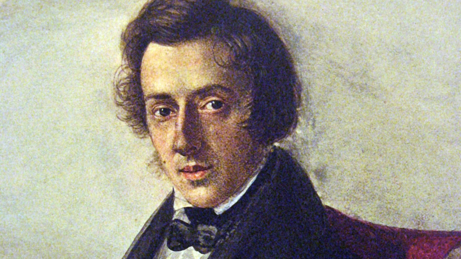 Der Komponist Frédéric Chopin (1810-1849) auf einem Porträt, das seine Verlobte Maria Wodzińska um das Jahr 1835 herum anfertigte Der Komponist Frédéric Chopin (1810-1849) auf einem Porträt, das seine Verlobte Maria Wodzińska um das Jahr 1835 herum anfertigte