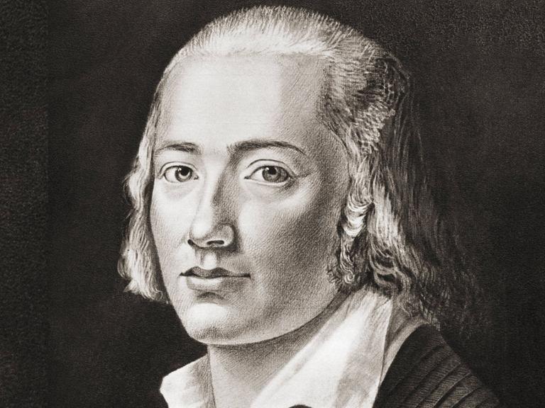 Der Dichter Johann Christian Friedrich Hölderlin, 1770-1843. Reproduktion nach einer zeitgenössischen Zeichnung.