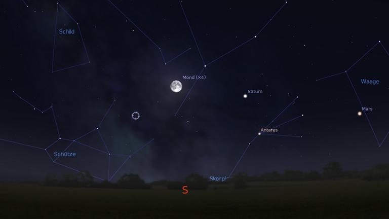 Der Vollmond steht heute Nacht fast an der Stelle, an der Sonne zu Winteranfang leuchtet (Kreis) Der Vollmond steht heute Nacht fast an der Stelle, an der Sonne zu Winteranfang leuchtet (Kreis)