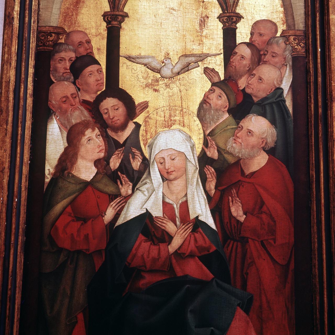 Das Gemälde eines südschwäbischen Meisters um 1480 mit dem sakralen Thema: "Die Ausgießung des Heiligen Geistes". Die Gläubigen werden durch eine Taube mit dem heiligen Geist erfüllt. 