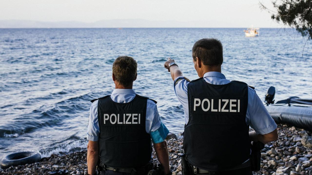 Deutsche Polizeibeamte unterstützen auf der griechischen Insel Lesbos die EU-Grenzschutzagentur Frontex. Deutsche Polizeibeamte unterstützen auf der griechischen Insel Lesbos die EU-Grenzschutzagentur Frontex.