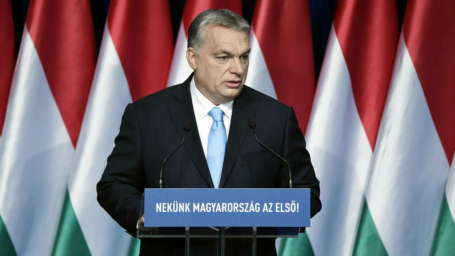Der ungarische Ministerpräsident Viktor Orban spricht zur Nation. Der ungarische Ministerpräsident Viktor Orban spricht zur Nation.