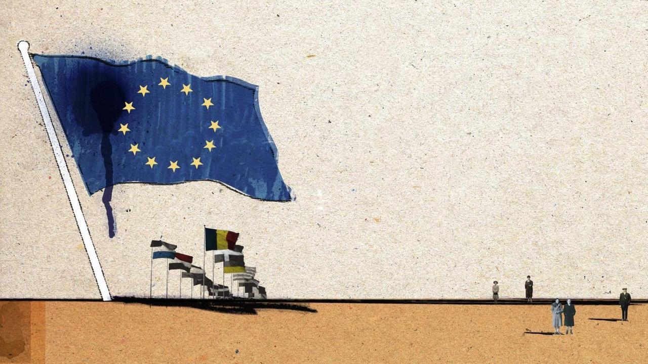EU Flagge überschattet kleiner Flaggen