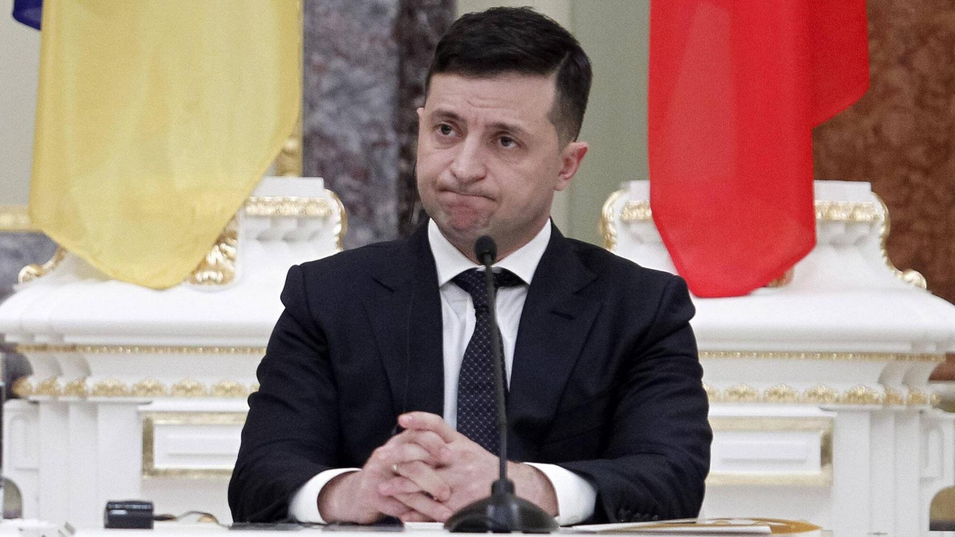 Der ukrainische Präsident Wolodymyr Selenskyj bei einer Pressekonferenz im Februar 2020 in Kiev Der ukrainische Präsident Wolodymyr Selenskyj bei einer Pressekonferenz im Februar 2020 in Kiev