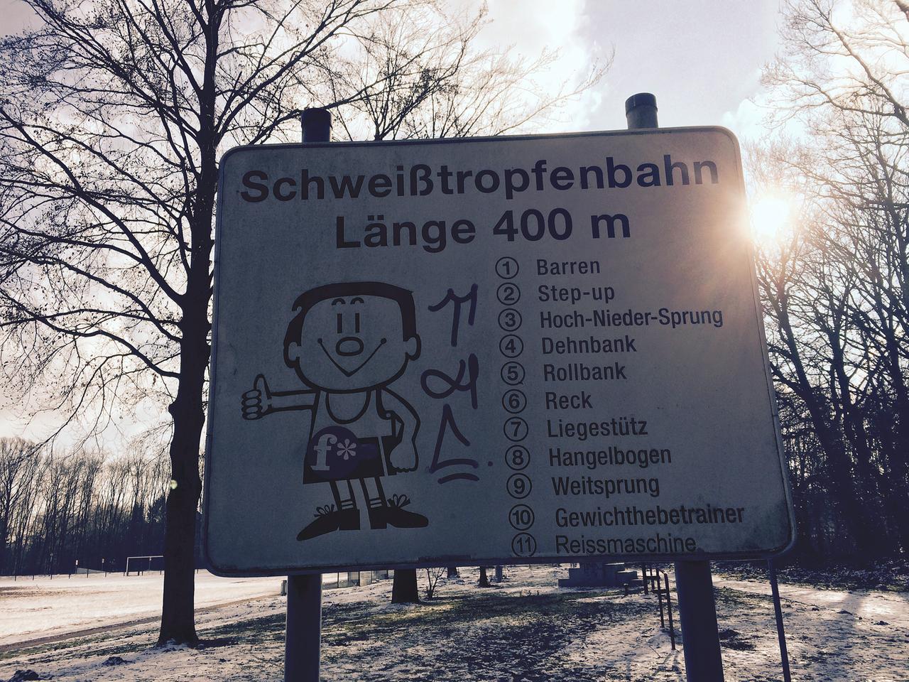 Das Trimm-dich-Schild des ältesten Pfades in Münster. Das Trimm-dich-Schild des ältesten Pfades in Münster.