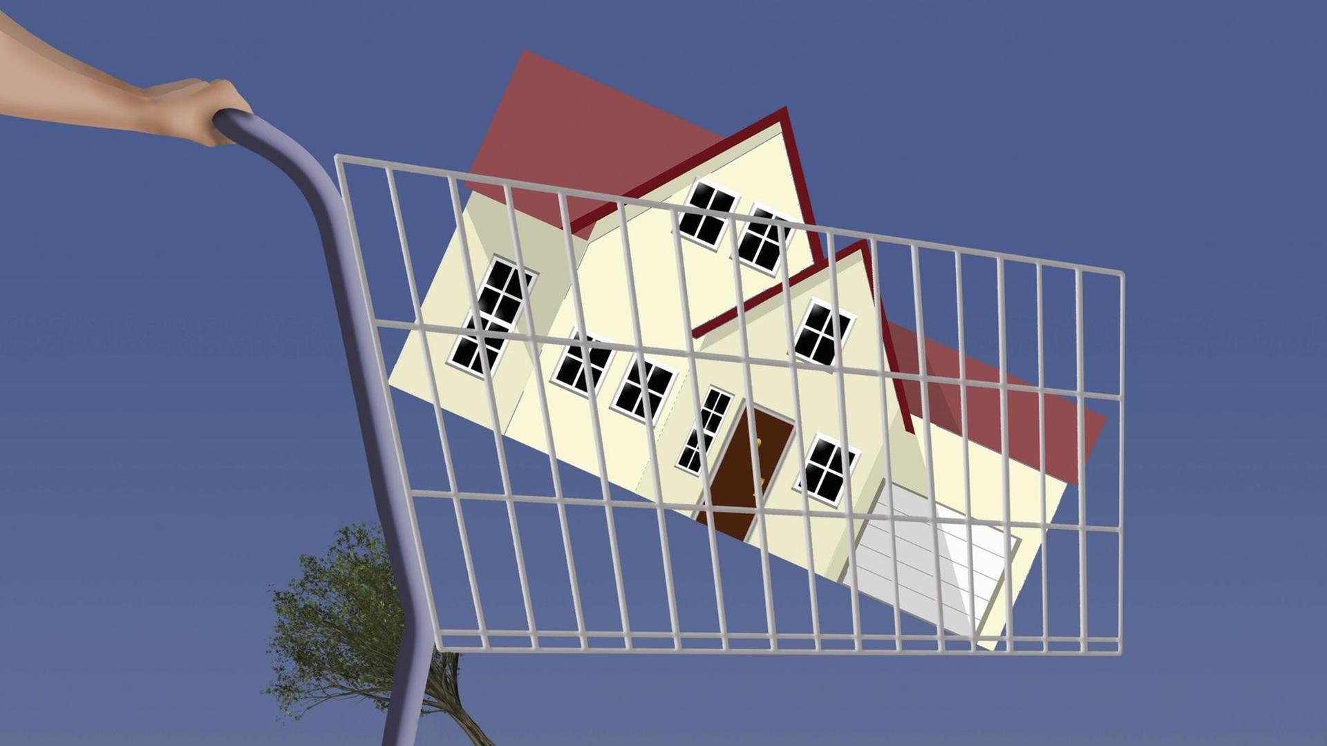 Jemand schiebt sein neues Zuhause im Einkaufswagen (Symbolbild) Jemand schiebt sein neues Zuhause im Einkaufswagen (Symbolbild)