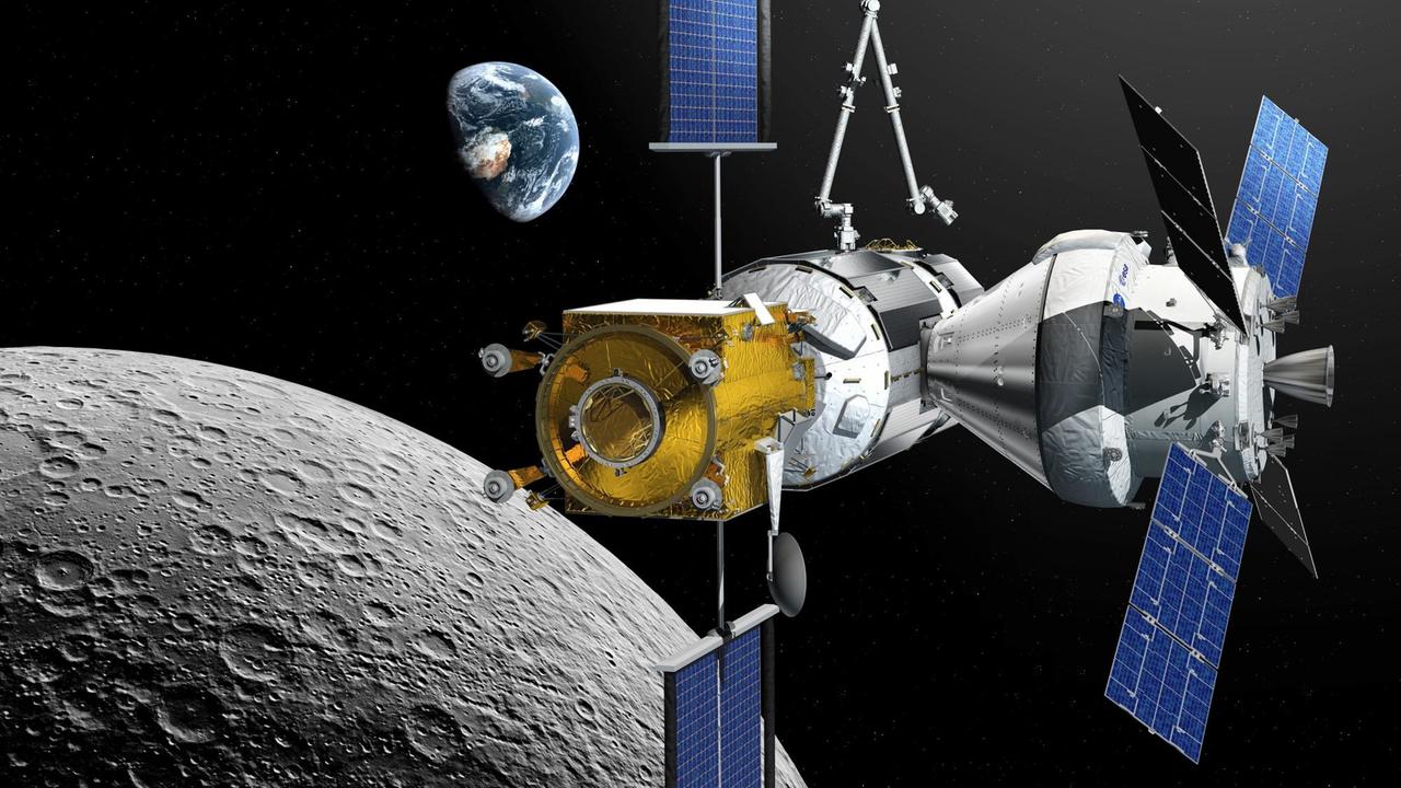 Der Lunar Orbital Platform-Gateway soll als Zwischenstation für bemannte Missionen zum Mond dienen. Der Lunar Orbital Platform-Gateway soll als Zwischenstation für bemannte Missionen zum Mond dienen.