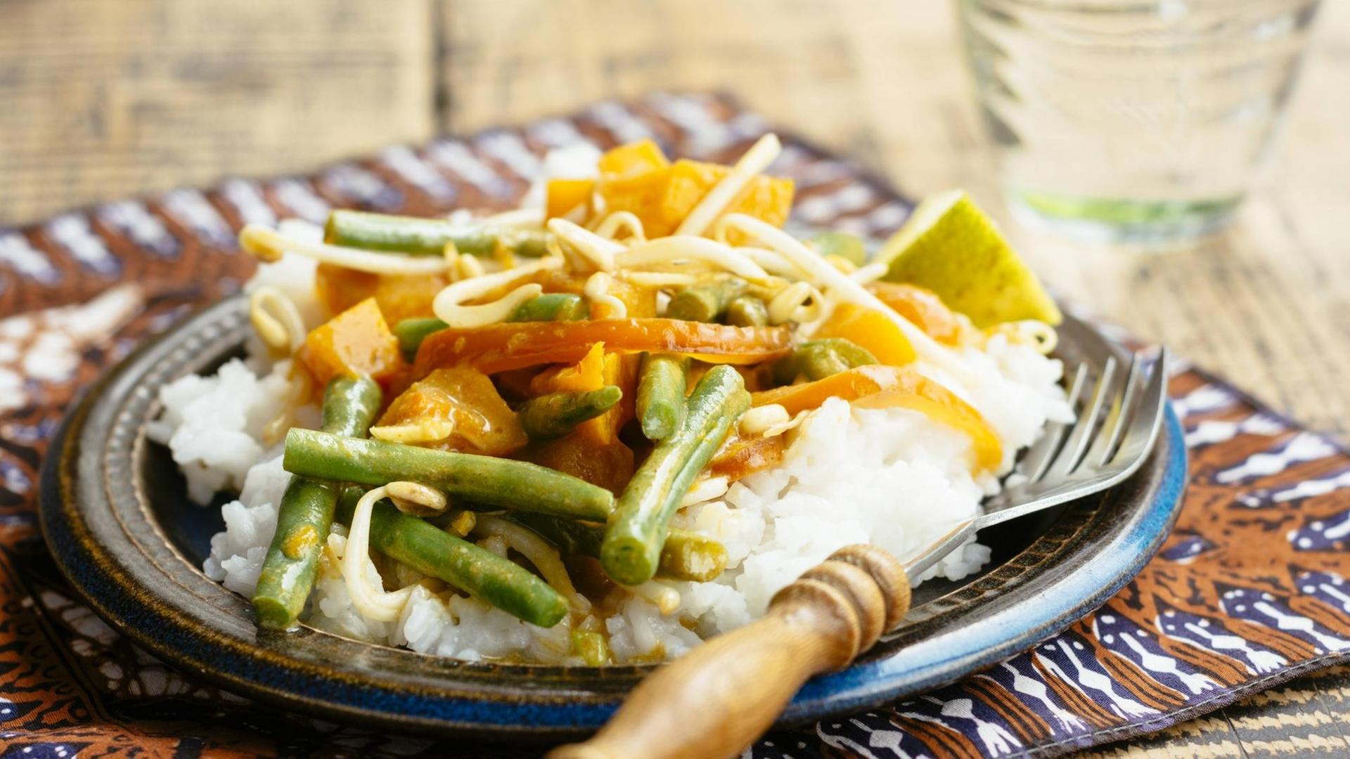 Thai Curry mit Kürbissen und grünen Bohnen. Thai Curry mit Kürbissen und grünen Bohnen.