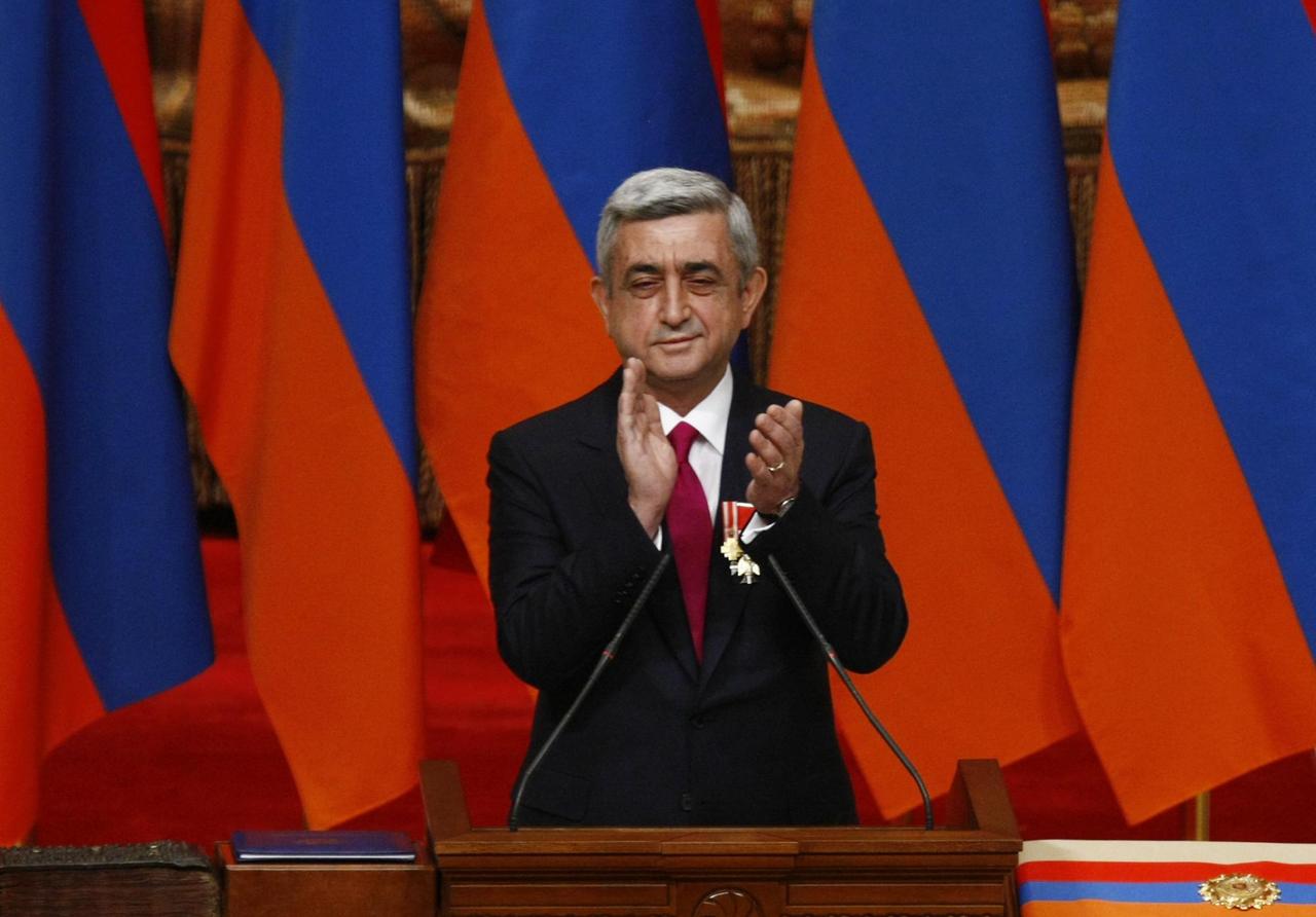 1440073 Armenia, Erevan. 04/09/2013 Serzh Sargsyan, winner of the February presidential election, at an inauguration ceremony at the Karen Demirjian Sport and Concert Compound in Yerevan during the extraordinary session of the National Assembly of Armenia. Tigran Mehrabyan/RIA Novosti |