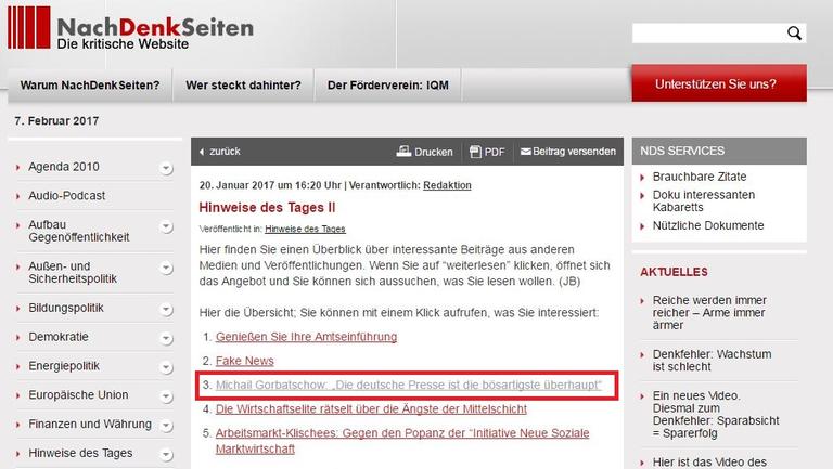 Screenshot "Nachdenkseiten" Screenshot "Nachdenkseiten"