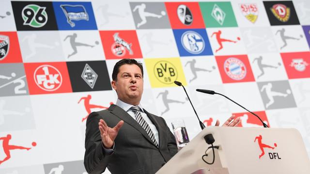Christian Seifert, Vorsitzender der Geschäftsführung der Deutschen Fußball Liga (DFL), spricht am 16.01.2018 auf dem DFL-Neujahrsempfang in Frankfurt am Main.