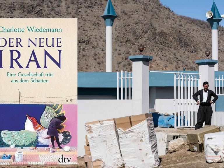 Buch "Der neue Iran" vor dem Hintergrund einer Baustelle in einem Bergdorf im Iran
