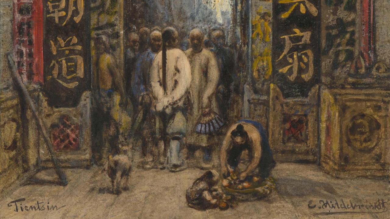 Porträt der Stadt Peking von Eduard Hildebrandt (Ausschnitt). Seine Werke gerieten in Vergessenheit, bis Museumsdirektor Heinrich Schulze Altcappenberg durch Zufall im Magazin des Kupferstichkabinetts Berlin auf diese Werke traf. Porträt der Stadt Peking von Eduard Hildebrandt (Ausschnitt). Seine Werke gerieten in Vergessenheit, bis Museumsdirektor Heinrich Schulze Altcappenberg durch Zufall im Magazin des Kupferstichkabinetts Berlin auf diese Werke traf.