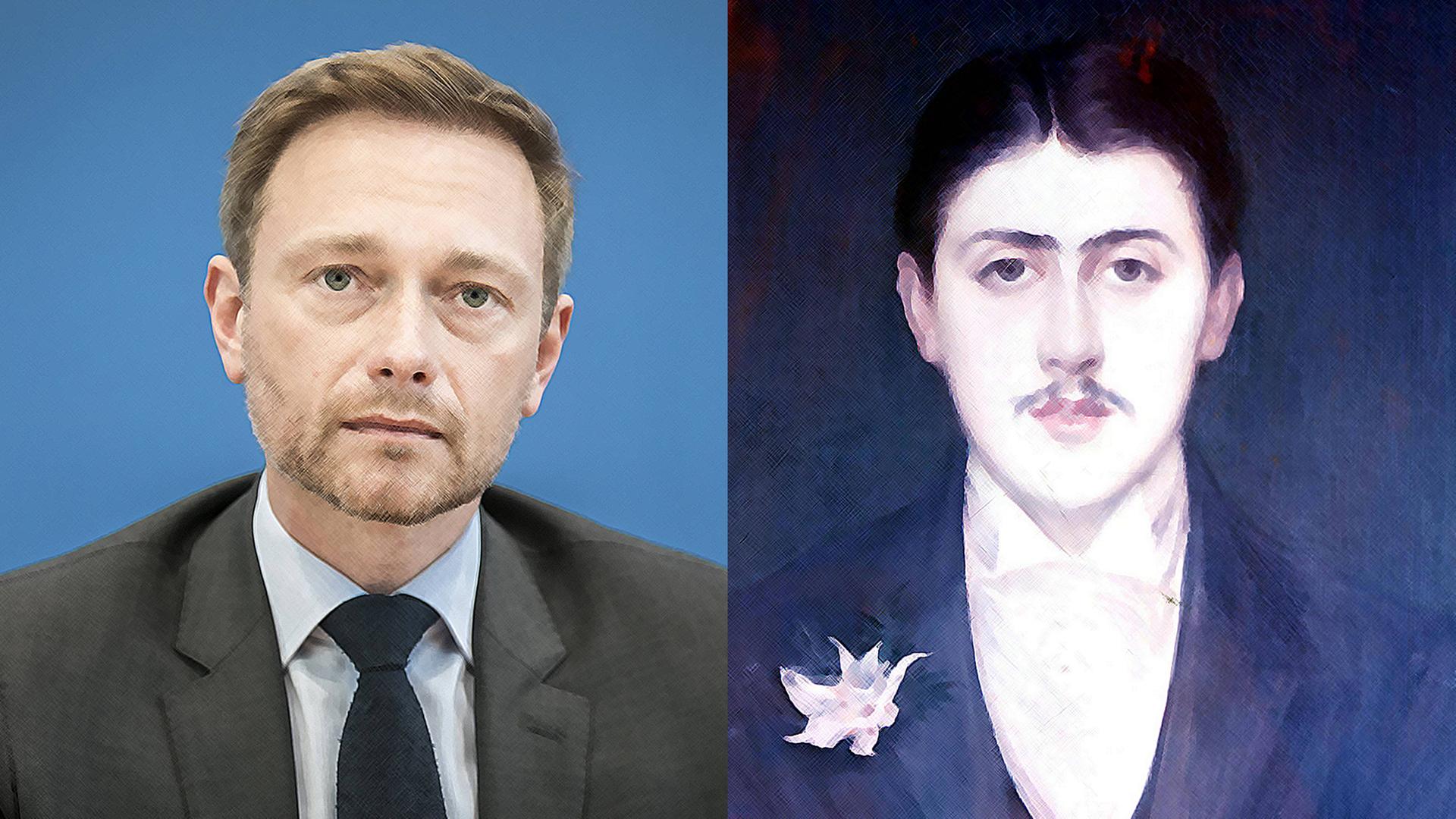 Links: Christian Lindner, FDP-Chef. Rechts: Marcel Proust, Schriftsteller.