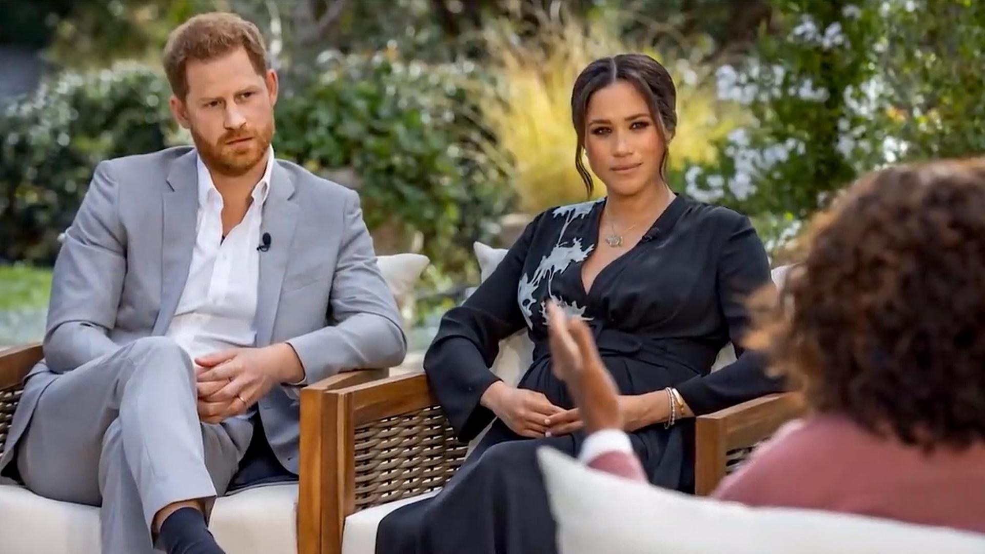 Meghan Markle und Harry Windsor im Gespräch mit Oprah Winfrey. Meghan Markle und Harry Windsor im Gespräch mit Oprah Winfrey.