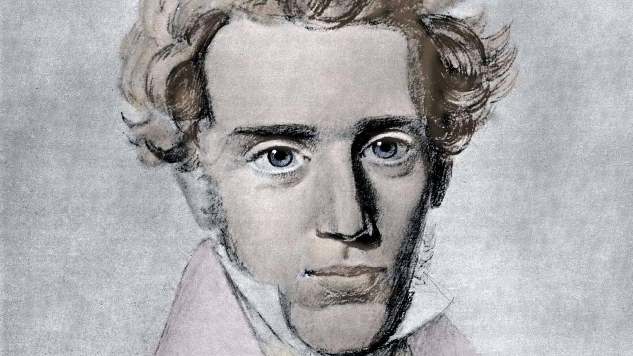 Der dänische Philosoph, Essayist, Theologe und religiöser Schriftsteller Søren Kierkegaard (1813-1855).